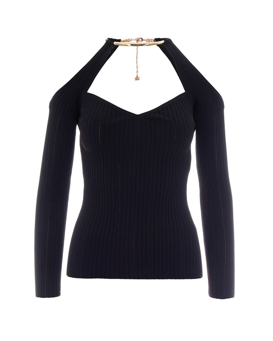 Knit Top With Gold-Jewel Detail Black