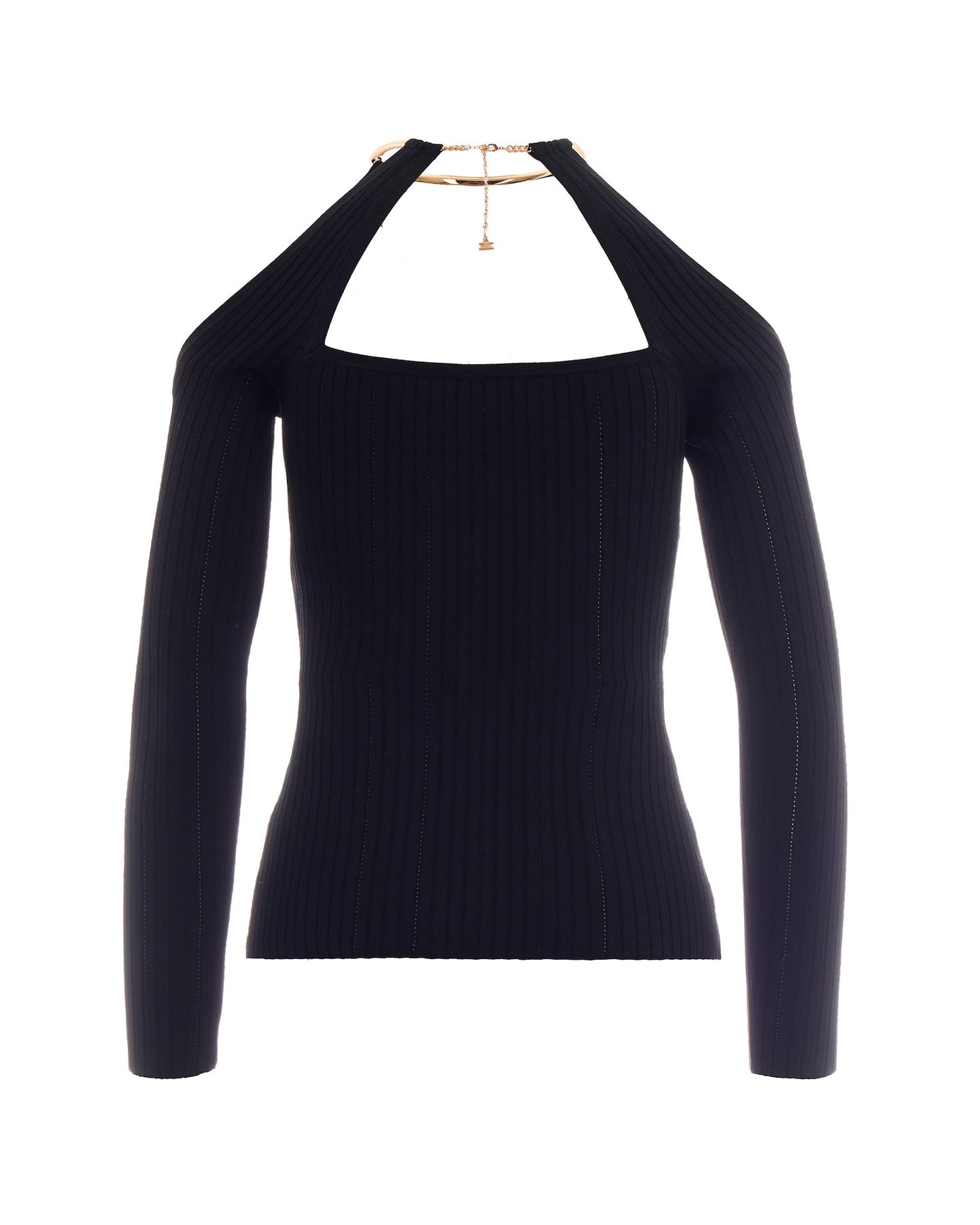 Knit Top With Gold-Jewel Detail Black