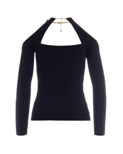 Knit Top With Gold-Jewel Detail Black