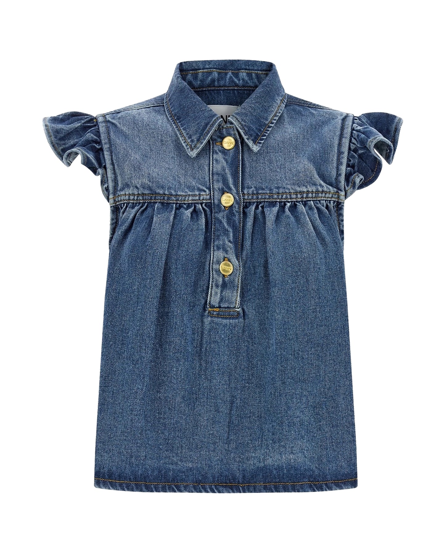 Top Denim Ruffle Tint Wash