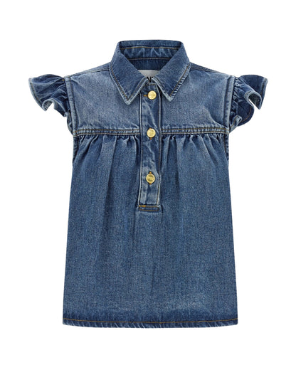 Top Denim Ruffle Tint Wash