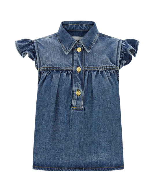 Top Denim Ruffle Tint Wash