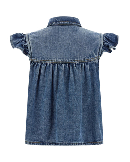 Top Denim Ruffle Tint Wash