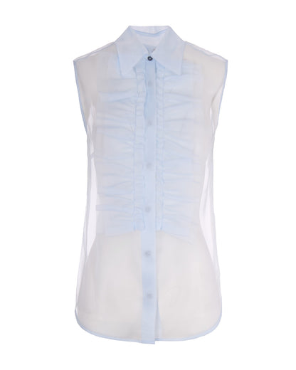 Sheer Ruched Shirt Sky Blue
