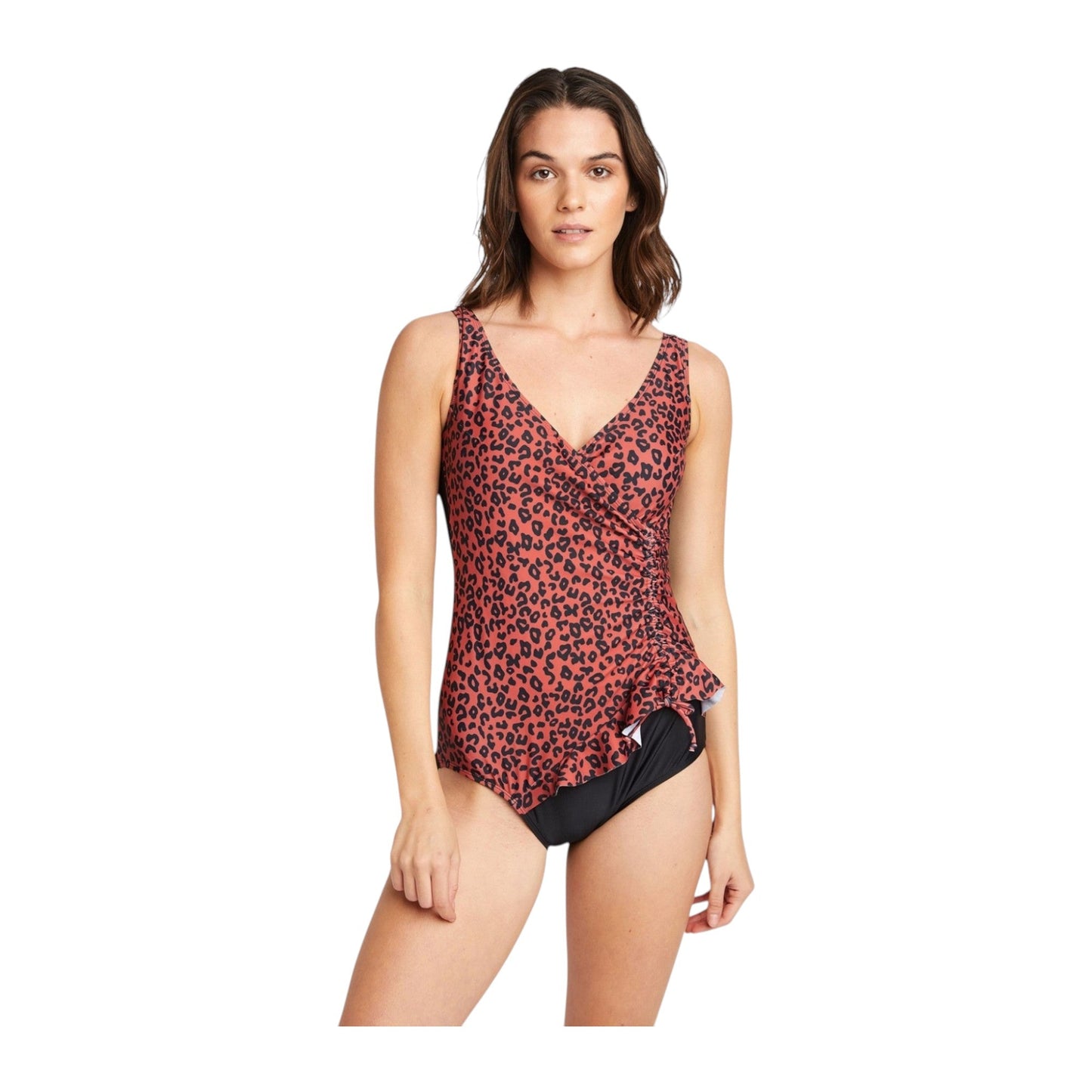 Marina West PF835 V-Neck Wrap Swimdress (Bric Red Leo)