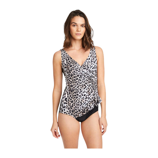Marina West PF835-Cat V-Neck Wrap One-Piece Swimdress