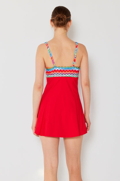 Marina West PF838 Skirted Maillot Swimsuit (Zigzag Red)