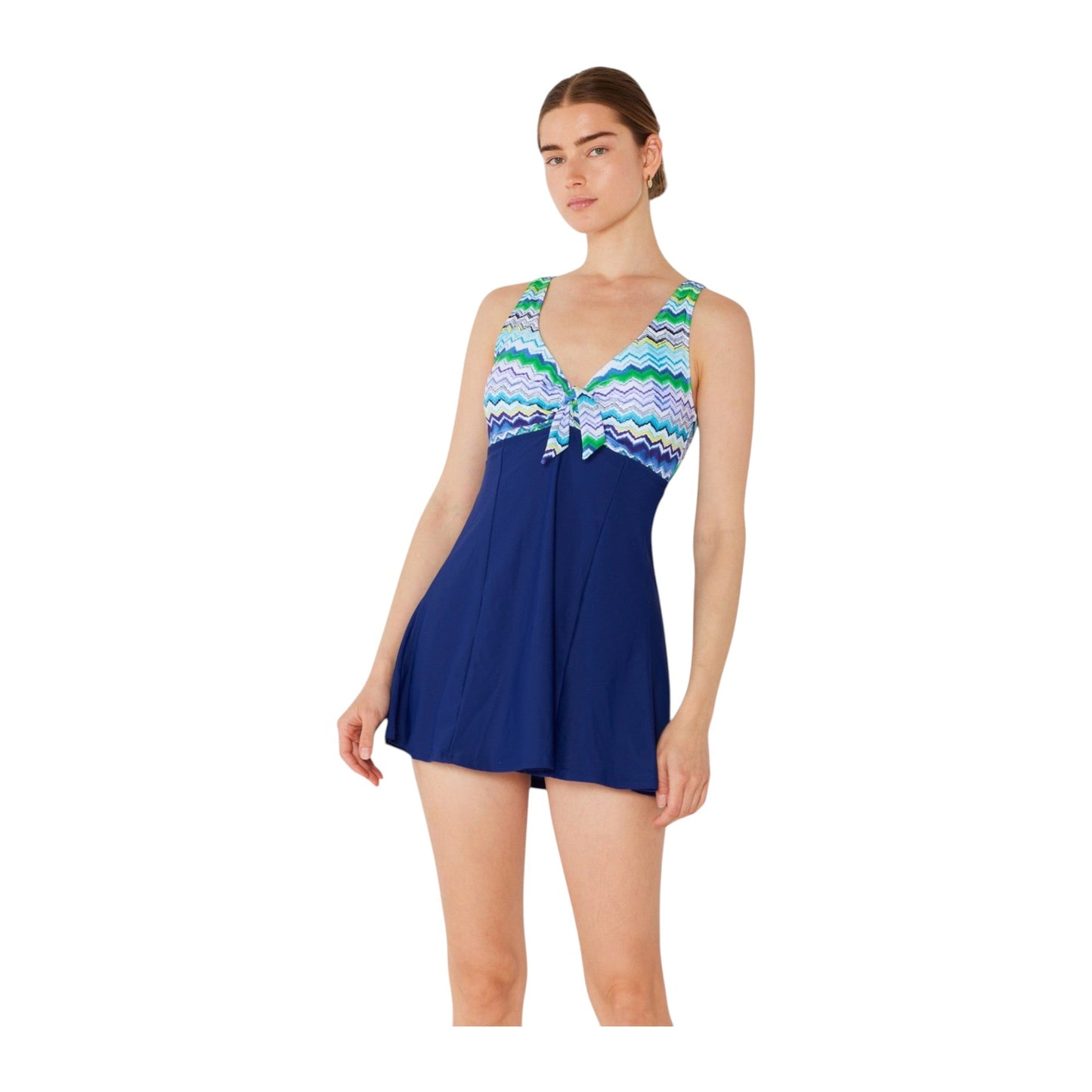 Marina West PF838 Skirted Maillot Swimsuit (Zigzag Blue)