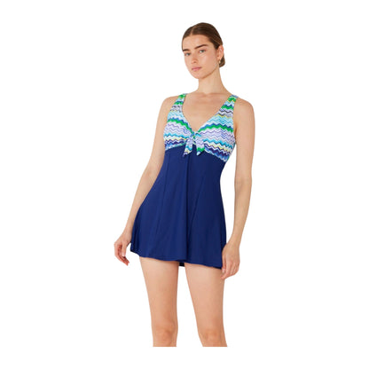 Marina West PF838 Skirted Maillot Swimsuit (Zigzag Blue)