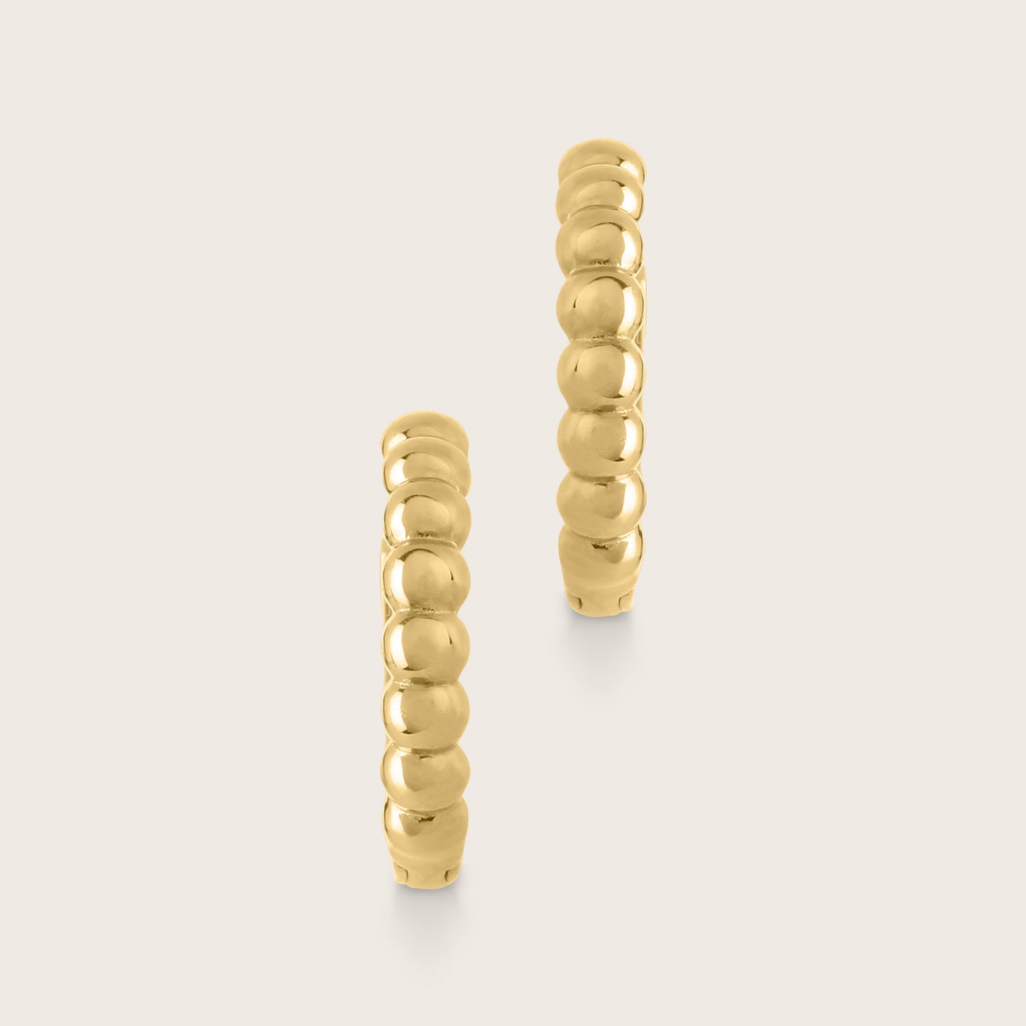 14k Yellow Gold 12.5mm Beaded Huggie Hoops Earring