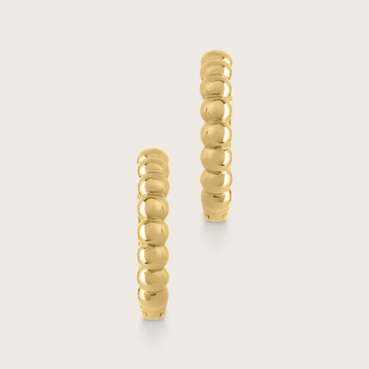14k Yellow Gold 12.5mm Beaded Huggie Hoops Earring