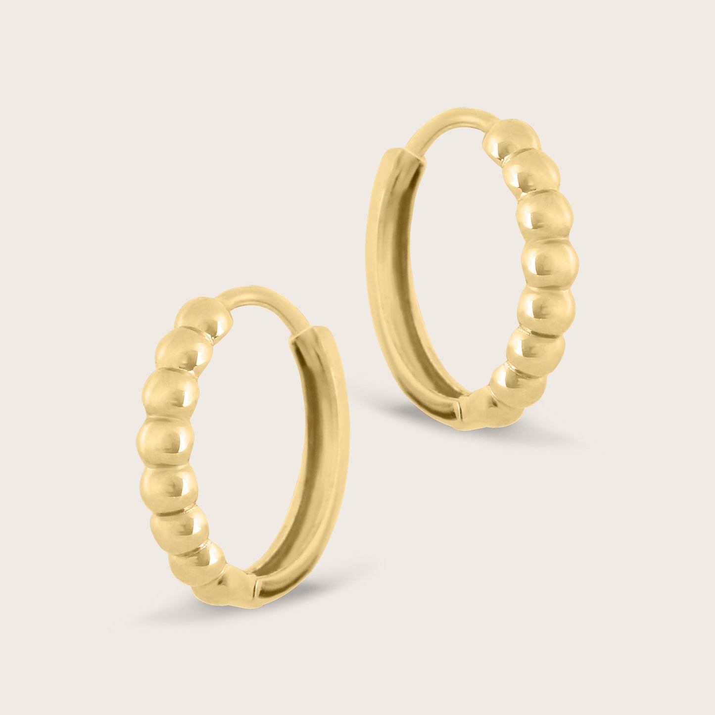 14k Yellow Gold 12.5mm Beaded Huggie Hoops Earring