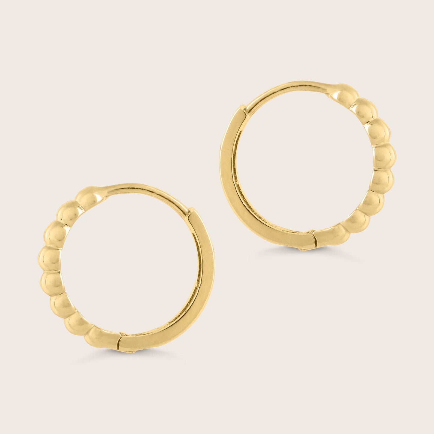 14k Yellow Gold 12.5mm Beaded Huggie Hoops Earring
