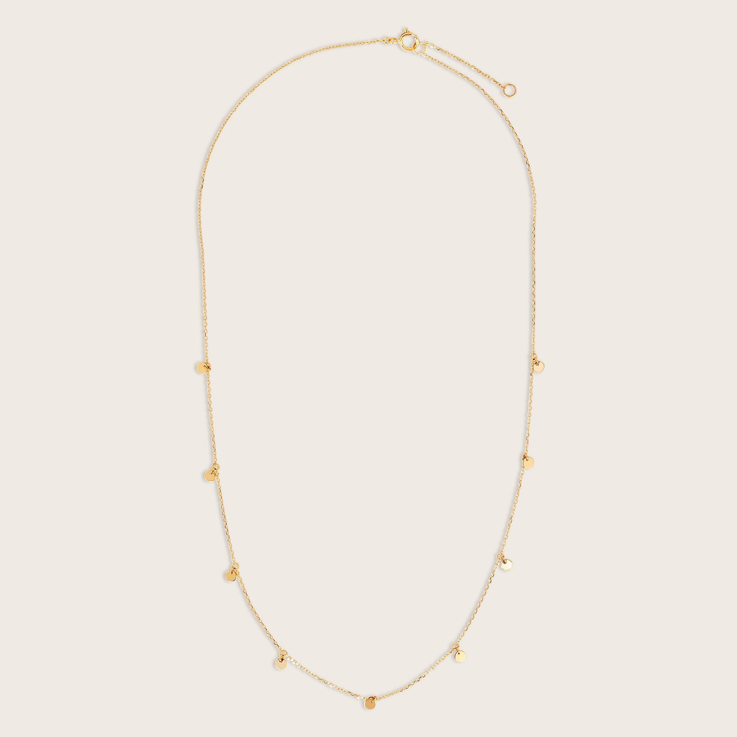 14k Yellow Gold Circle Charm Station Necklace