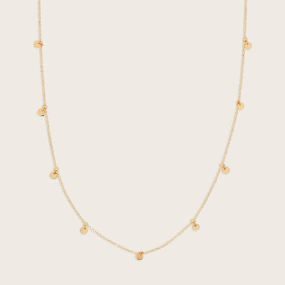 14k Yellow Gold Circle Charm Station Necklace