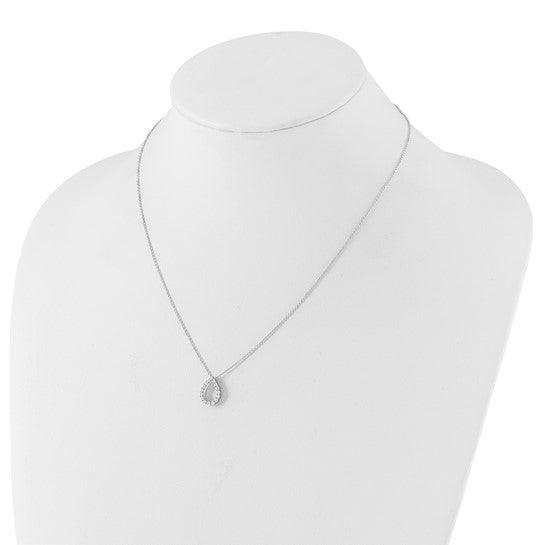 14K White Gold Lab Diamond Open Teardrop Pendant Necklace