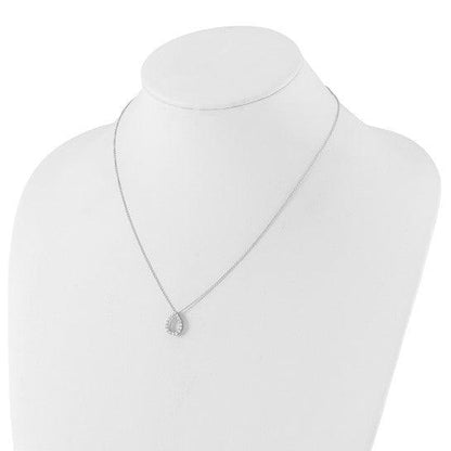 14K White Gold Lab Diamond Open Teardrop Pendant Necklace