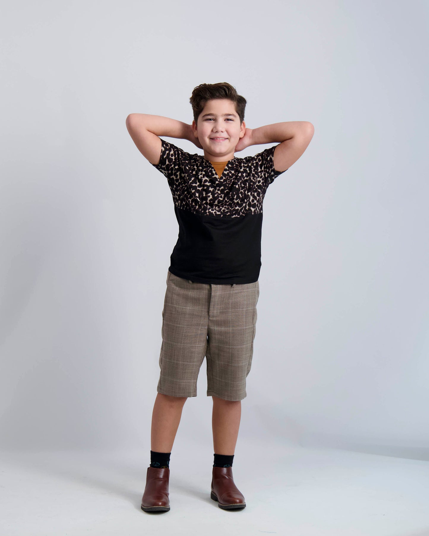 Camel Windowpane Short Dress Pants