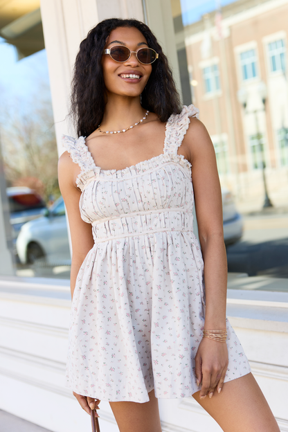 Pink Lily Out West Beige Printed Denim Romper Dress