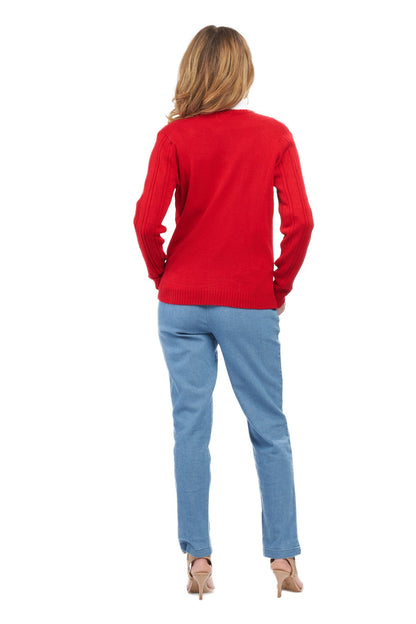 Women's Classic Button Front Cable Knit Cardigan in Soft Acryllic