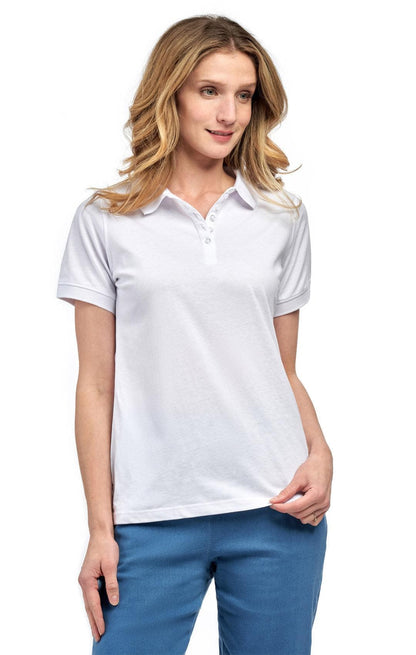 Women's Short Sleeve Pique Knit Polo Shirt in Relaxed Fit Pocketless Jersey