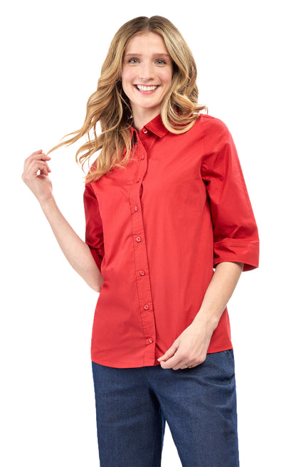 Womens Regular Fit 3/4 Sleeve Button Down Collared Camp Shirt