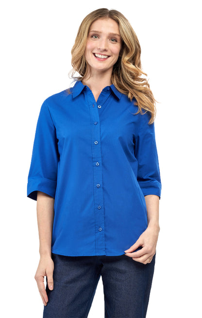 Womens Regular Fit 3/4 Sleeve Button Down Collared Camp Shirt