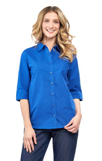 Womens Regular Fit 3/4 Sleeve Button Down Collared Camp Shirt