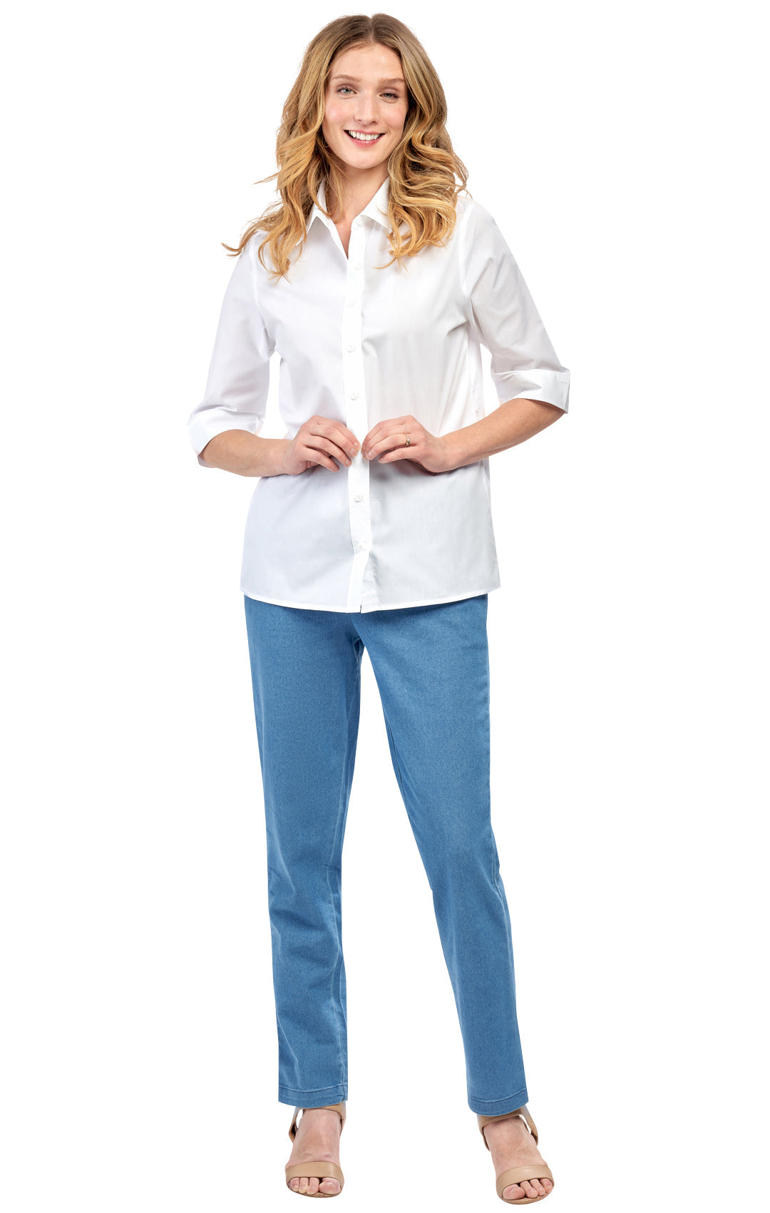 Womens Regular Fit 3/4 Sleeve Button Down Collared Camp Shirt