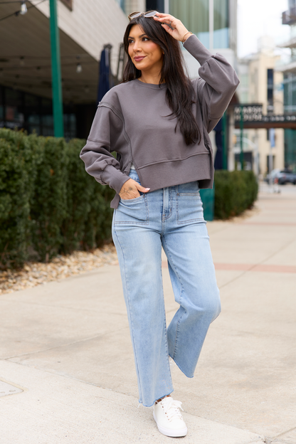 Payton Charcoal Cropped Crewneck Top