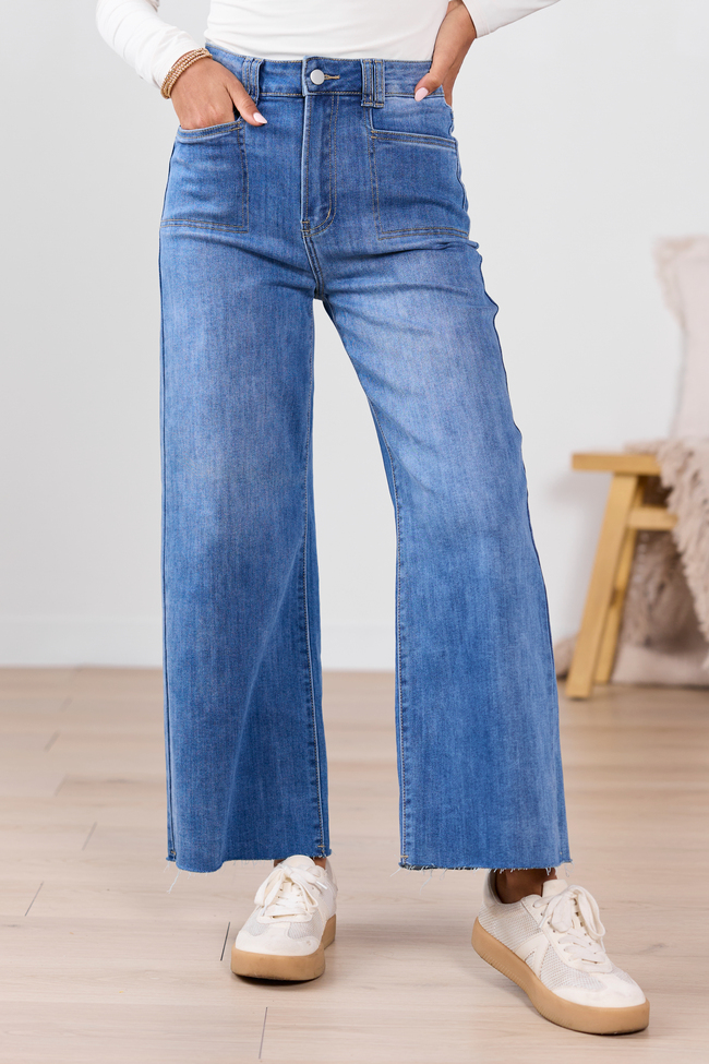 My Favorite Stretchy Medium Wash Wide Leg Jeans
