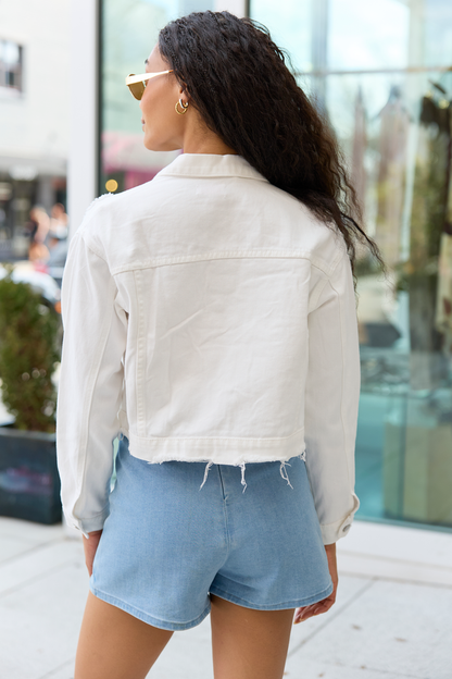 Run Around Town Ivory Deconstructed Denim Jacket