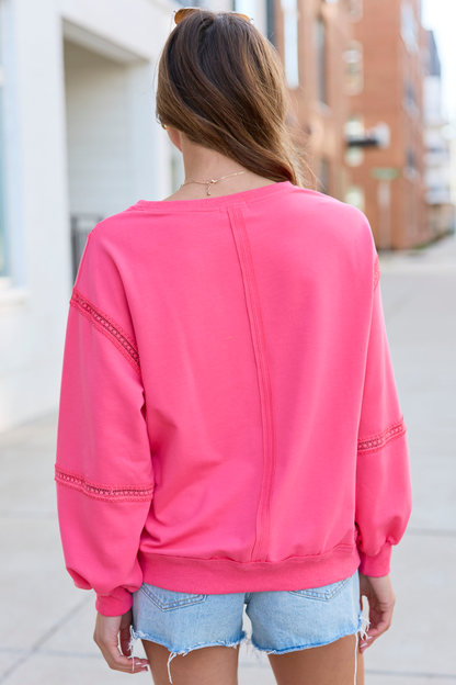 Sadie Hot Pink Eyelet Trim Pullover