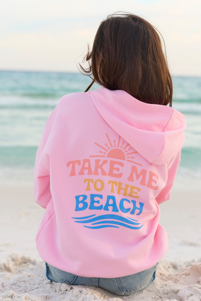 Take Me To The Beach Light Pink Graphic Hoodie