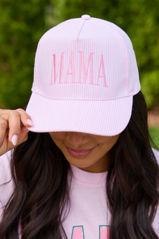 Pink Striped Mama Trucker Hat
