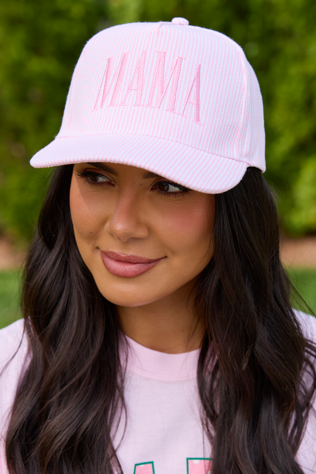 Pink Striped Mama Trucker Hat