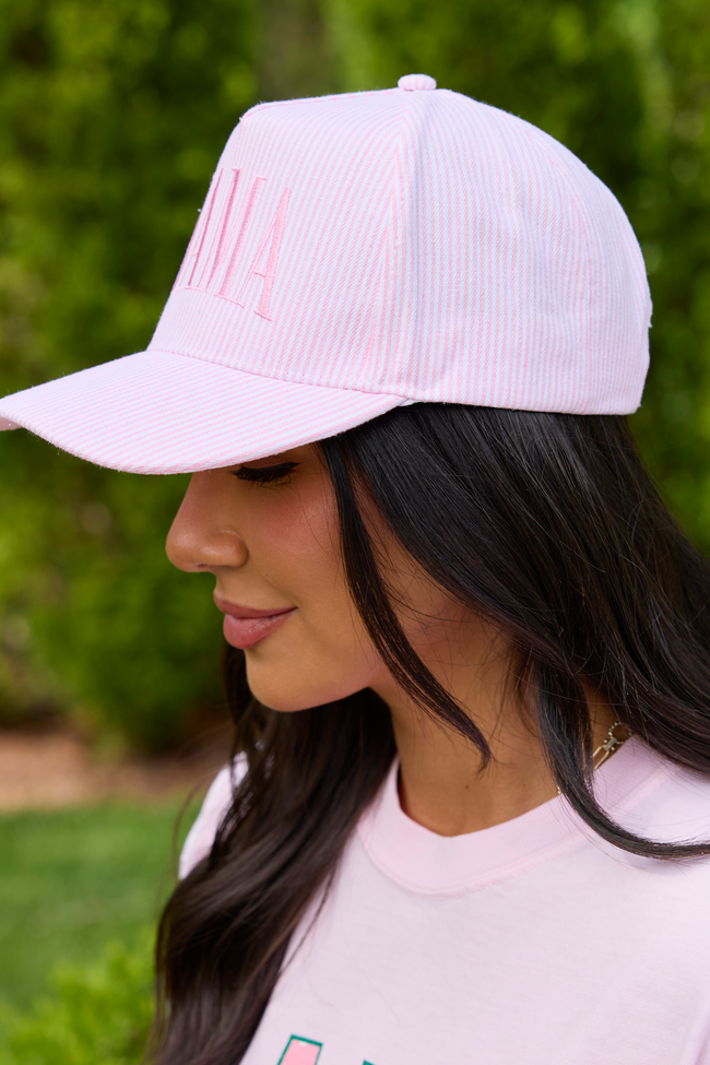 Pink Striped Mama Trucker Hat