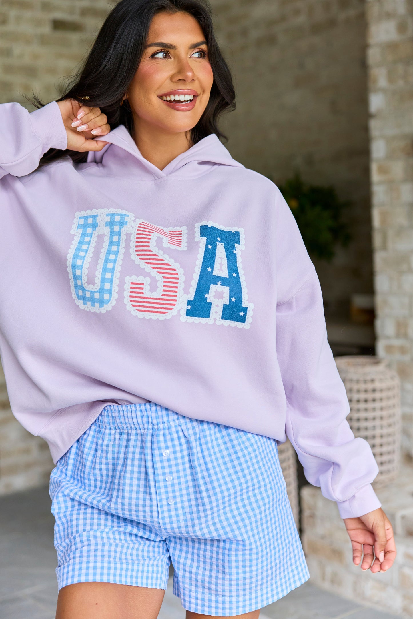 USA Lace Print Purple Graphic Hoodie