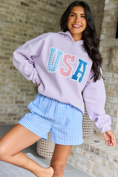USA Lace Print Purple Graphic Hoodie