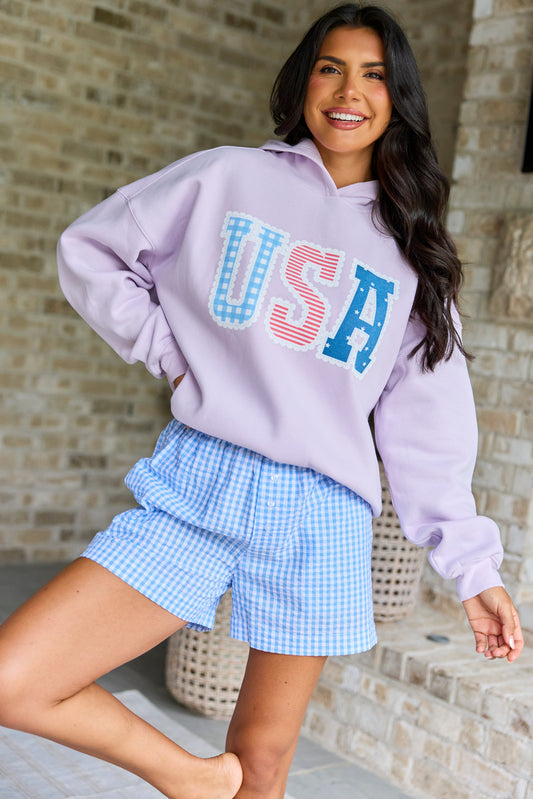 USA Lace Print Purple Graphic Hoodie