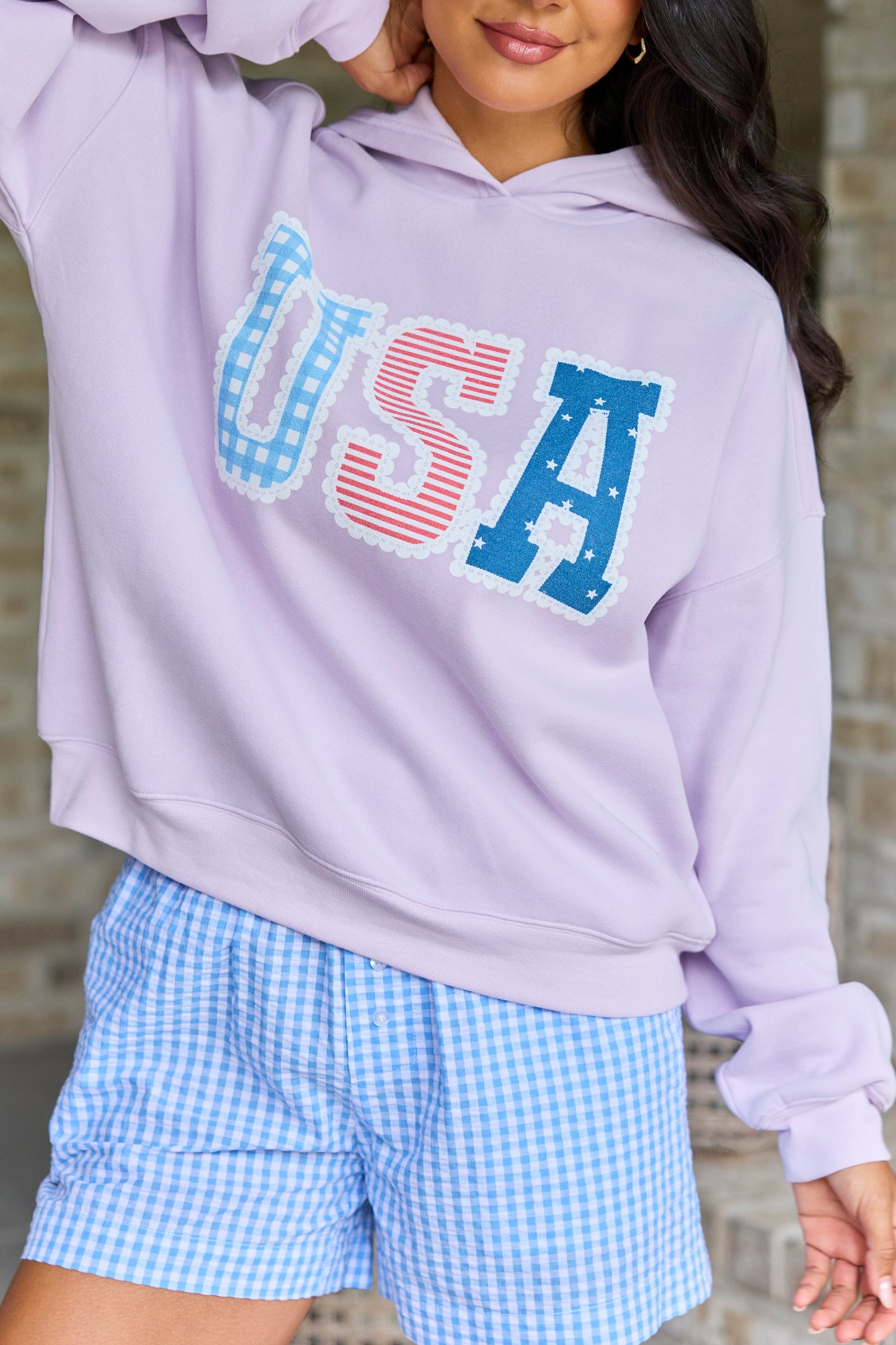 USA Lace Print Purple Graphic Hoodie