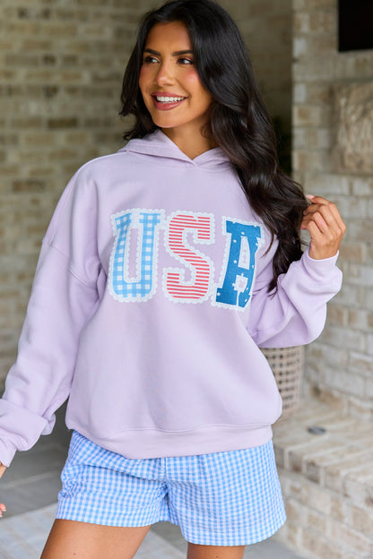 USA Lace Print Purple Graphic Hoodie
