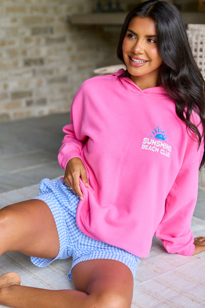 Sunshine Beach Club Pink Graphic Hoodie