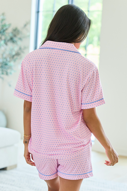Cozy Crush Short Sleeve Pajama Top - Pink And Blue Polka Dot