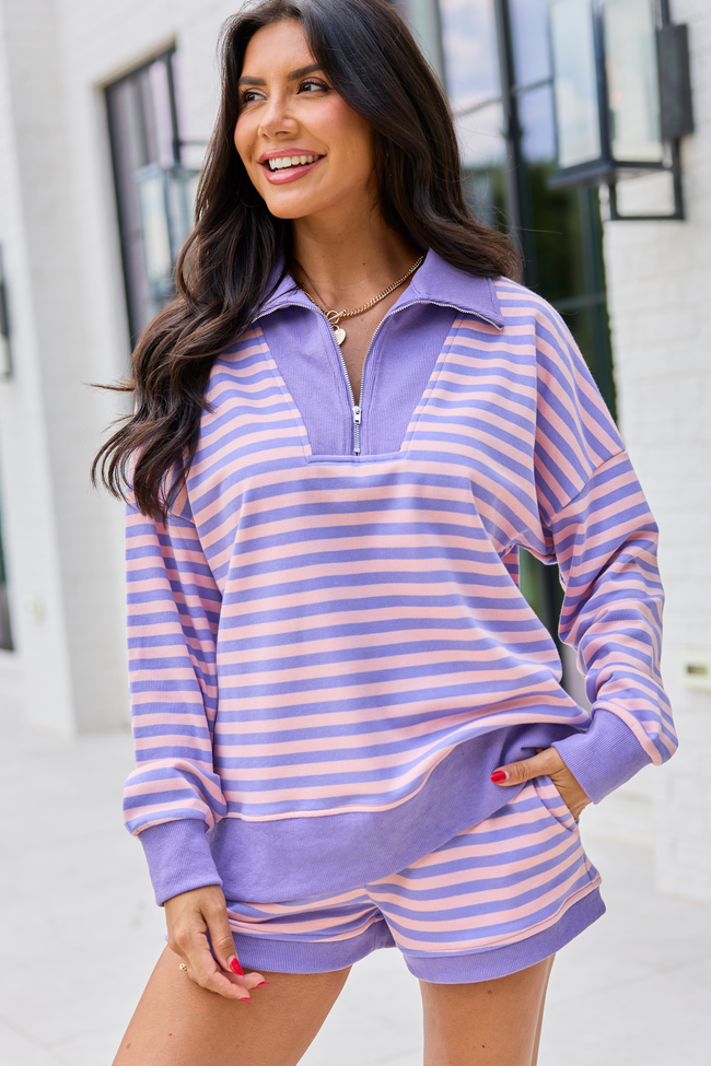 Keep It Easy Purple Striped Shorts