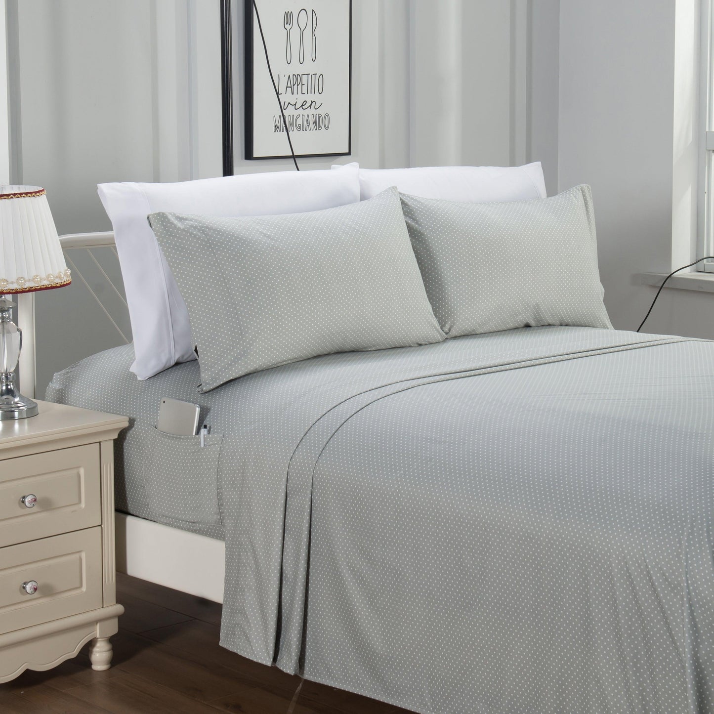 Elegant Comfort 6-Piece Polka Dot Printed Sheet Set - Soft as a Hotel Premium Quality