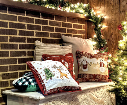 Tache Mr. & Mrs. Snowman Couple Woven Tapestry Throw Pillow Cover (10323CC)
