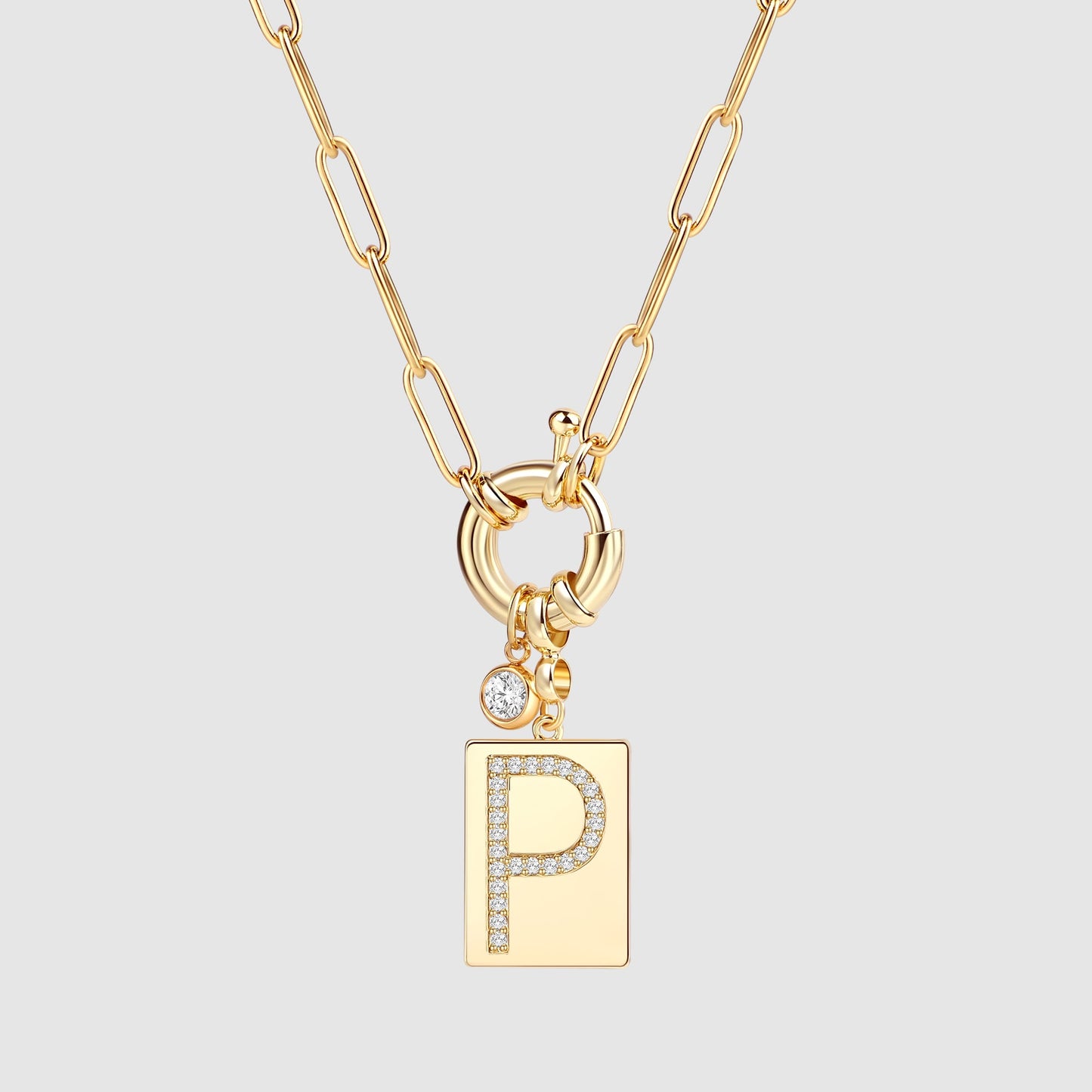 Mint & Lily Pave Initial Pendant Necklace with Paperclip Chain