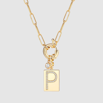 Mint & Lily Pave Initial Pendant Necklace with Paperclip Chain