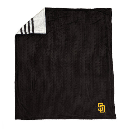 San Diego Padres MLB Embossed Knit 60" X 70" Sherpa Stripe Blanket W/ Embroidered Patch